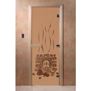 Дверь левая, стеклянная "Банька" Бронза матовая с алюминиевой ручкой, заказ